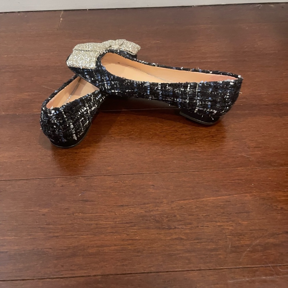 j crew nwot Black & Silver tweed glitter Women's Flats 7 with bow sold out rare